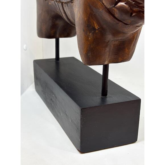 Vintage-Style Wooden Horse Figurine, Hand-Carved, Mounted On A Black Base - Picture 10 of 10